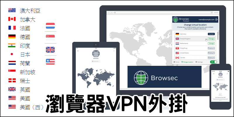 Browsec VPN免费【浏览器跨区】简单好用！Chrome,Firefox扩充软体